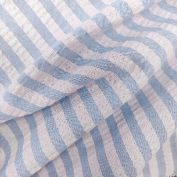 Costume 3 pièces sans doublure croisée bleu ciel en seersucker léger Tissu 3177 1 big