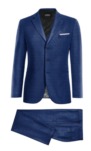 Costume 3 pièces bleu cobalt à motif floral en jacquard