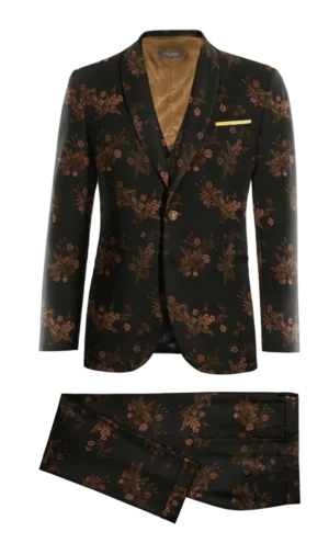 Costume 3 pièces noir à motif floral en jacquard without_ model N°10